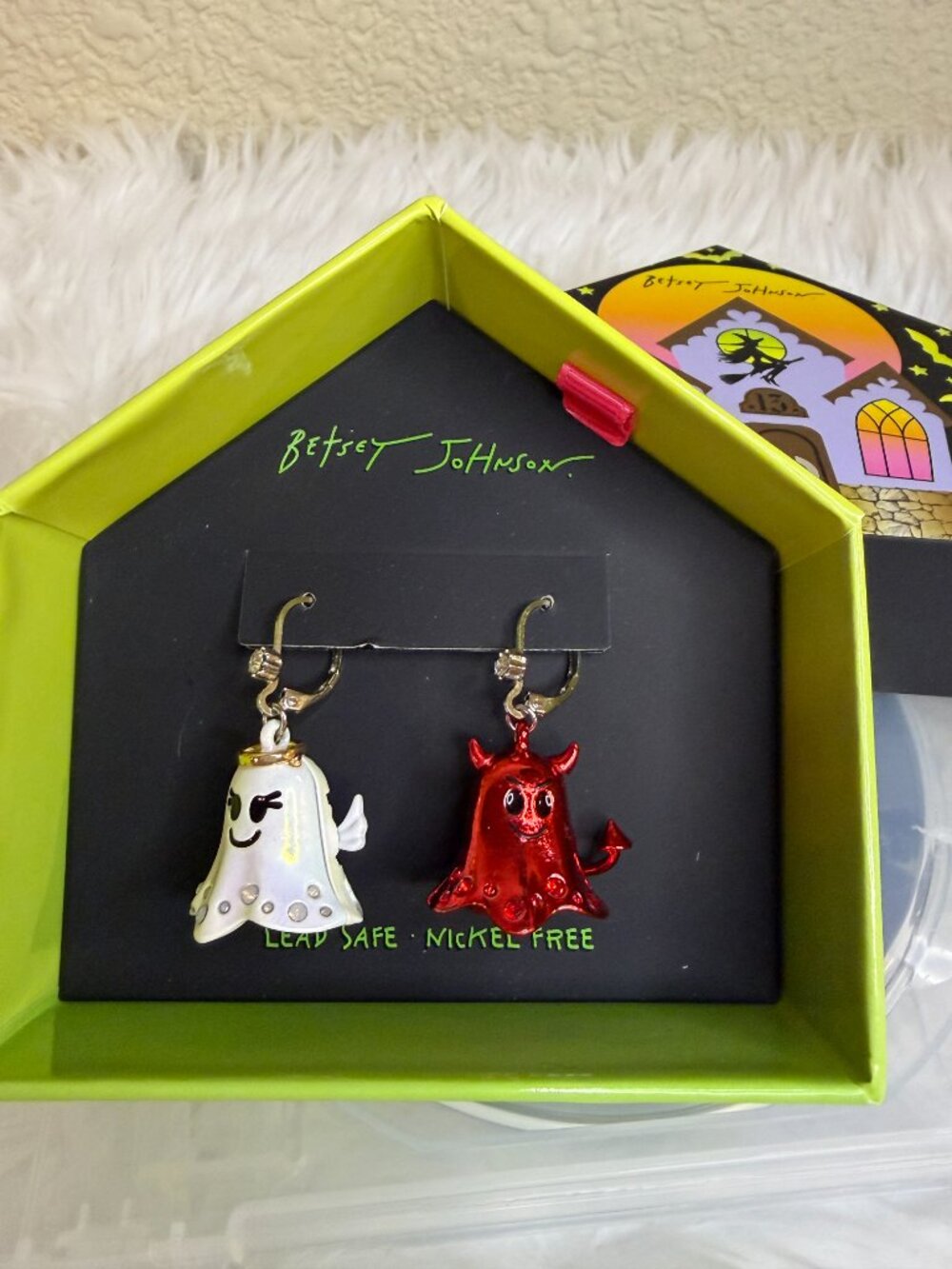 Betsey Johnson Ghost & Devil Halloween Huggie Hoop Earrings NWT